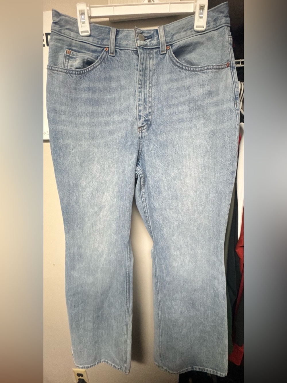Aritzia Denim Forum Marlene High Rise Wide Leg Flare Jeans Light Wash Size 31 - Picture 8 of 9